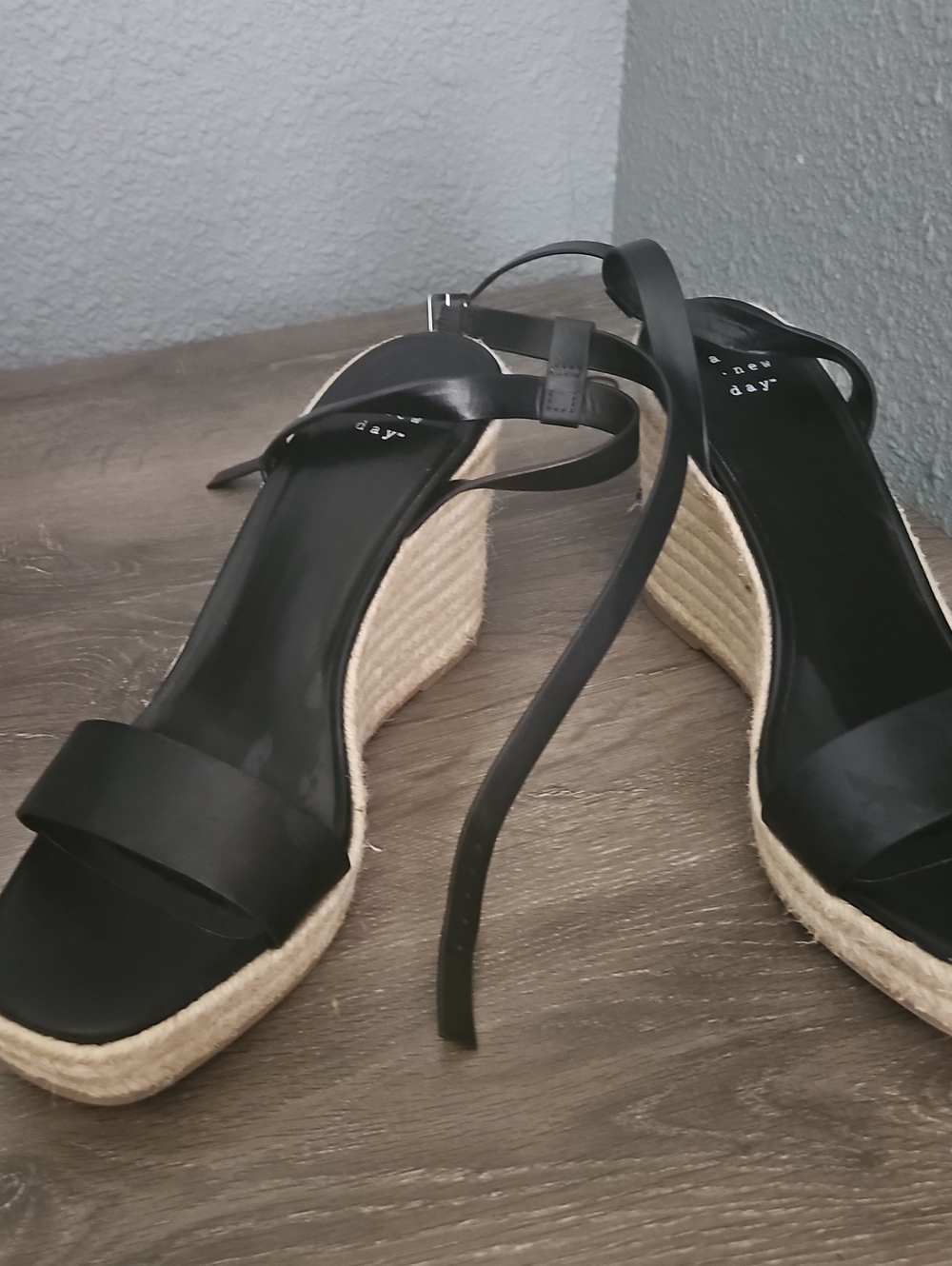 a new day Black Espadrille Wedge Sandals